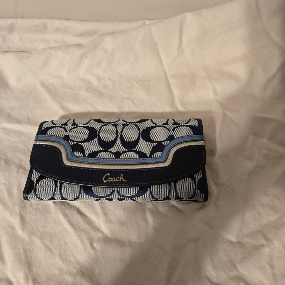 Coach Navy and Light Blue Signature Wallet